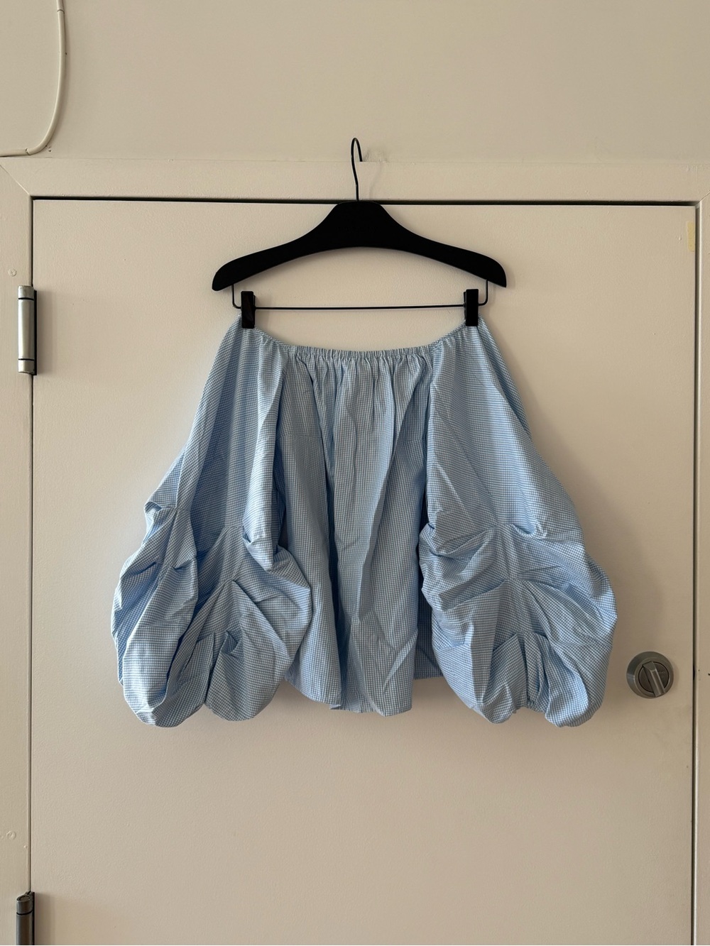 Maeve Pale Blue Bubble Hem Blouse with Gathered Panels